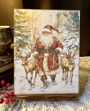 Santa Reindeers Snowy Woods, Handcrafted Plaque / Sign 2