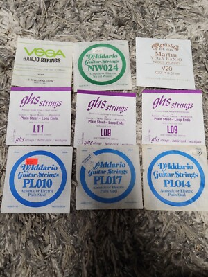 Lot of  9 Vintage Banjo Guitar Strings Vega D'Addario Martin GHS 
