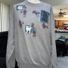 Jerzees Gray Long Sleeve Sweatshirt Cats And Kittens Double Sided.Size medium
