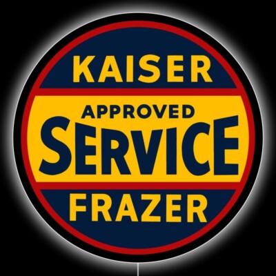 Kaiser Frazer Approved Auto Service NEW LED Hanging Lighted Sign: 23'' Dia. Round
