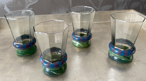 Lot 4 Bols Octogonaux En Verre MacKenzie-Childs – Motif Floral, France, Vintage