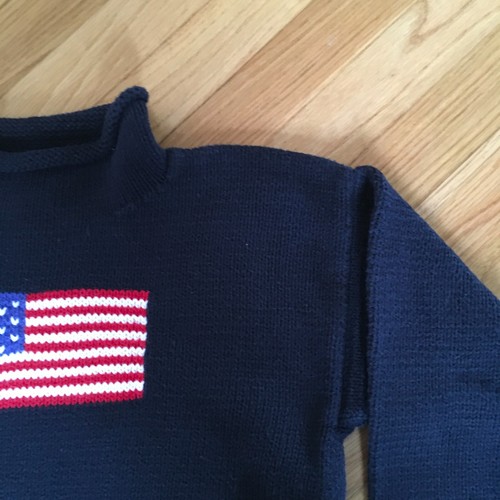 VTG Claver Heavy Cotton Sweater Knit Kids American Flag Roll Neck 14 Blue Preppy - Picture 4 of 9