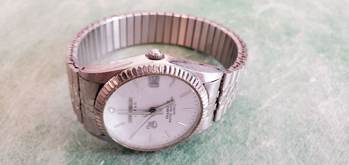 Swanson Diamond Quartz Watch Japan Water Resistant Day Flex Band 