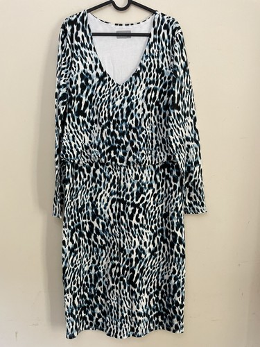 Pure Collection Dress Blue Black Leopard Print Jersey Stretch Lined Ruched 20 - Picture 2 of 10