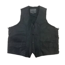 VTG HUDSON LEATHER BIKER BLACK VEST SZ 60 (2XL / 3XL)