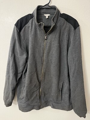 Calvin Klein Mens Full Zip Long Sleeve Mock Neck Fleece Gray Jacket Size Large