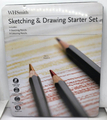 WHSmith Skizzieren & Zeichnen Starterset mit 9 Skizzier- & 9 Farbstiften