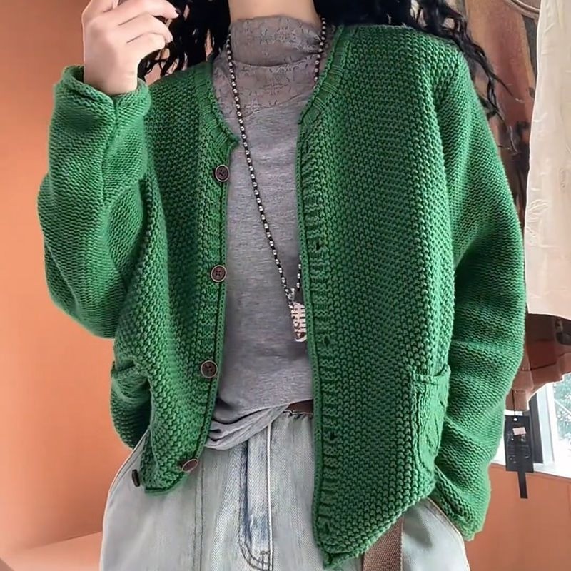 Women Girl Knit Sweater Cardigan Button Long Sleeve Jumper Coat Ethnic Basic