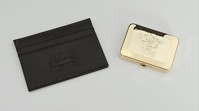 Jack Daniels braune Leder Karten Geldbörse & Reise Rasierset. Rasierer, Innenspiegel