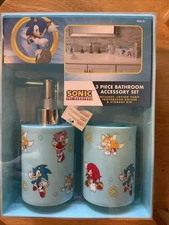 NEW Sonic 3pc Bathroom Accessory Set Toothbrush Cup~Soap Pump~Storage Bin
