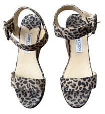 Jimmy Choo Abigail Suede Leopard Wedge Sandals 39.5 Animal Print Platform