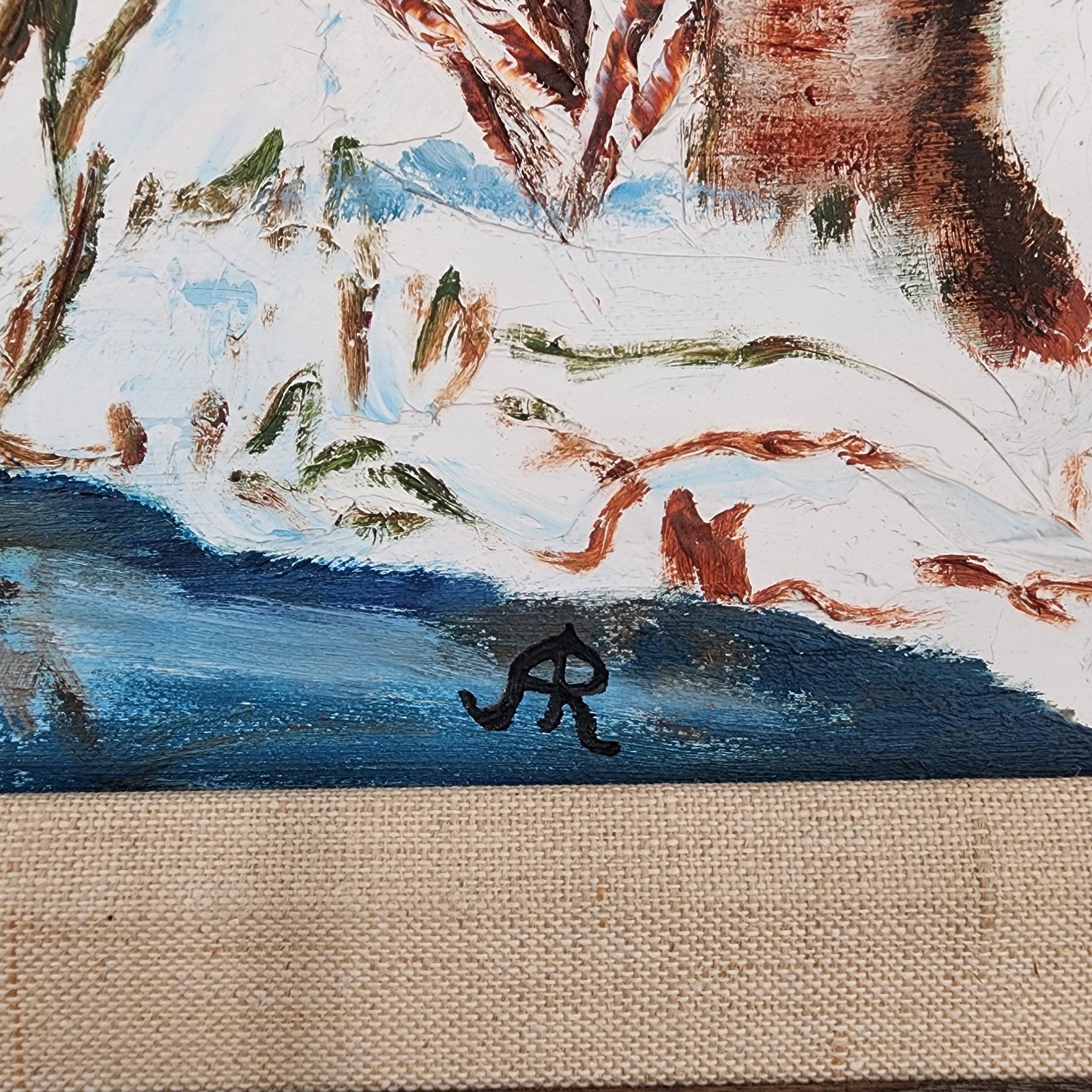 Vintage Original Signed Framed Oil Painting Winter Snow River Landscape Iowa Art