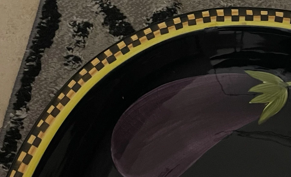 Plato de cerámica pintado a mano negro Laurie Gates Ware XL 20" "de verdad" raro negro Foto 4 de 4