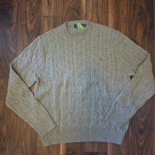 Vintage Polo Ralph Lauren Cable Knit Fisherman's Sweater Men's Size XL Grey