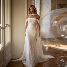 Mermaid Luxury Tulle Wedding Dresses Dreamy Off-The-shoulder Bridal Gowns