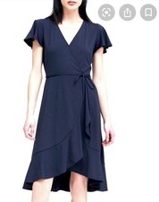 Banana Republic Navy Flutter Sleeve Knit Wrap Ruffle Dress Size Small