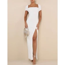 NWT Lulus Women's Magnificent Impression White Square Neck Maxi Dress S