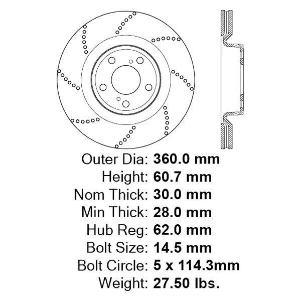 For Lexus IS F 08-14 Centric SportStop Drilled 1-Piece Front Brake Rotor Foto 2 de 4