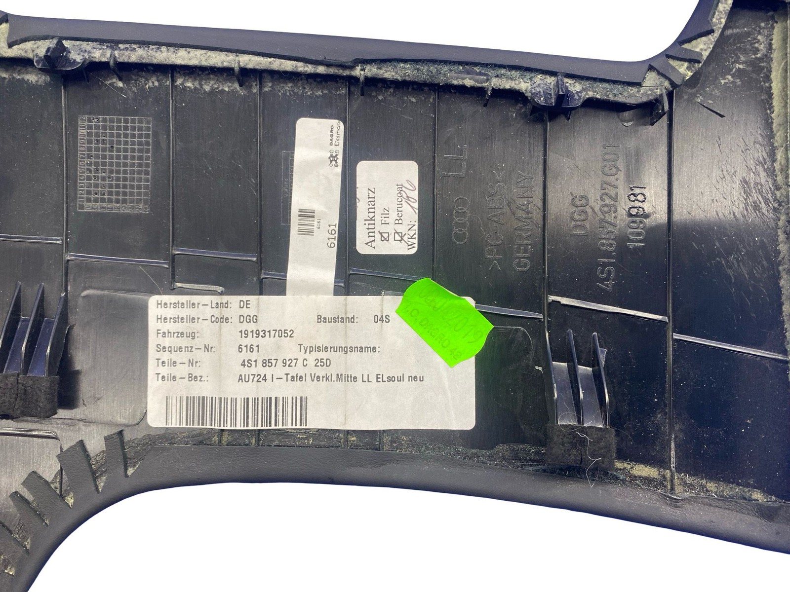 2017-2023 AUDI R8 FRONT UPPER DASHBOARD DASH TRIM COVER PANEL BLACK 4S1857927C
