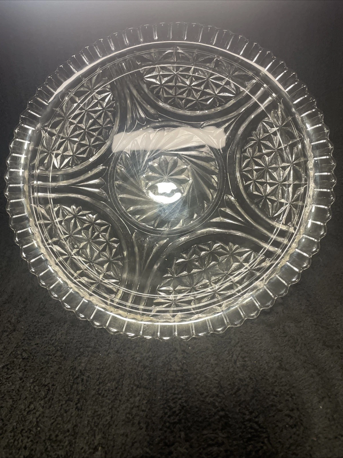 Round Glass Platter Anchor Hocking Sandwich Plate 12'' Scalloped Edge Pressed