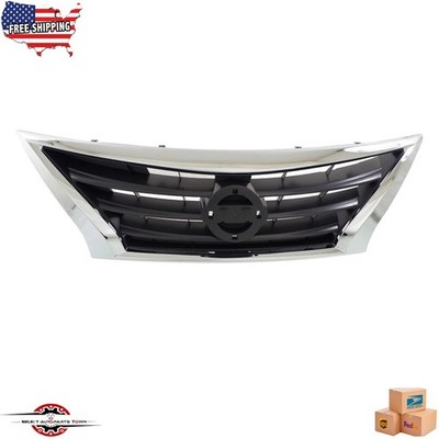 Fits 2015-2019 Nissan Versa Front Grille Chrome Shell with Black Insert Plastic