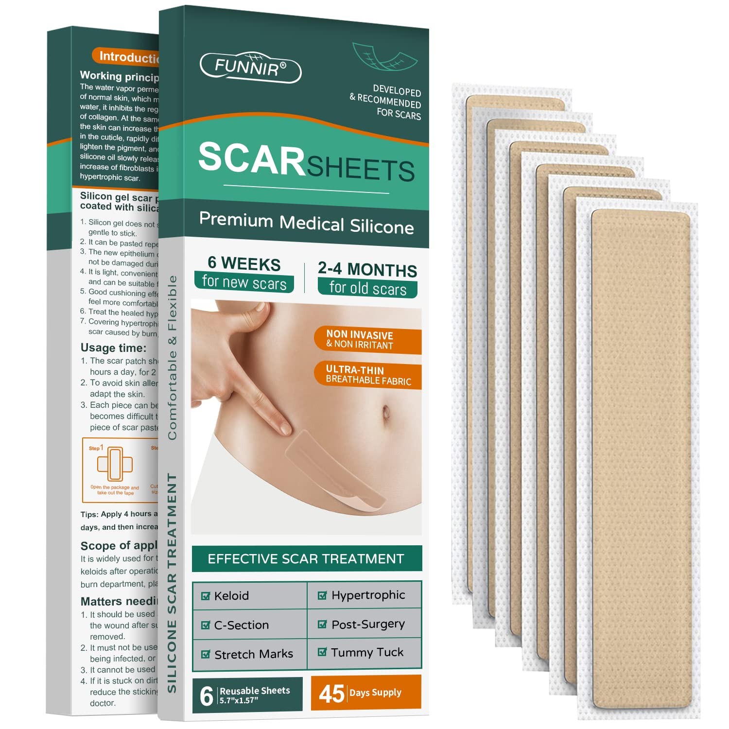 Silicone Scar Sheets(6 Pack),Scar Tape For Surgical 5.7 Inch * 1.57