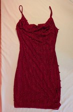 Juniors Windsor Sultry Faux Pearl Rhinestone Mini Dress Red Medium