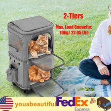 Double-Compartment Pet Rolling Carrier Pet Carrier with Wheels Pet Trolley Bag