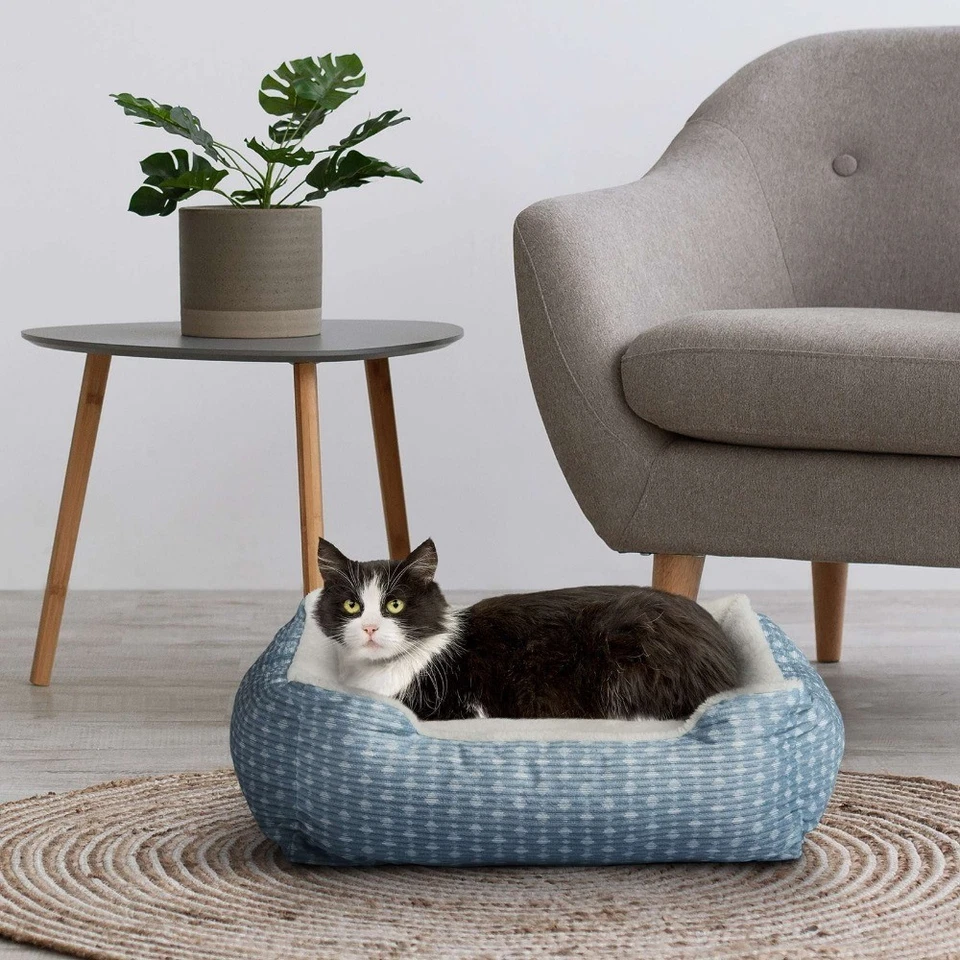  Cama portátil fofa de pelúcia para gatos e cães, azul e branca, 19 x 15" - Imagem 3 de 4