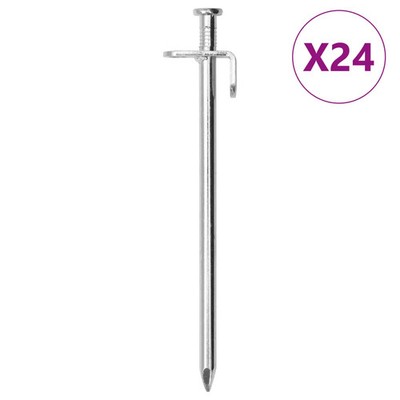 Zeltheringe silber 19,5 cm Stahl verzinkt 8 mm Rohr 24 Stück Schwerlast Haken & Öse