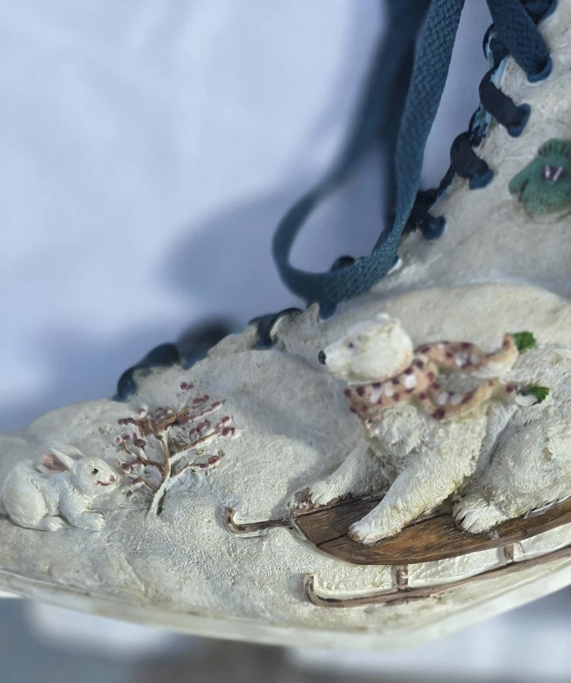 Vintage Pair 2 Wall DECOR ICE SKATES Winter 3D Snowman Polar Bear Resin Planter - Image 3 of 4