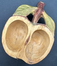 Folk Art Hand Carved Wood Wooden Figural Apple Bowl Salt Cellar Trinket Dish