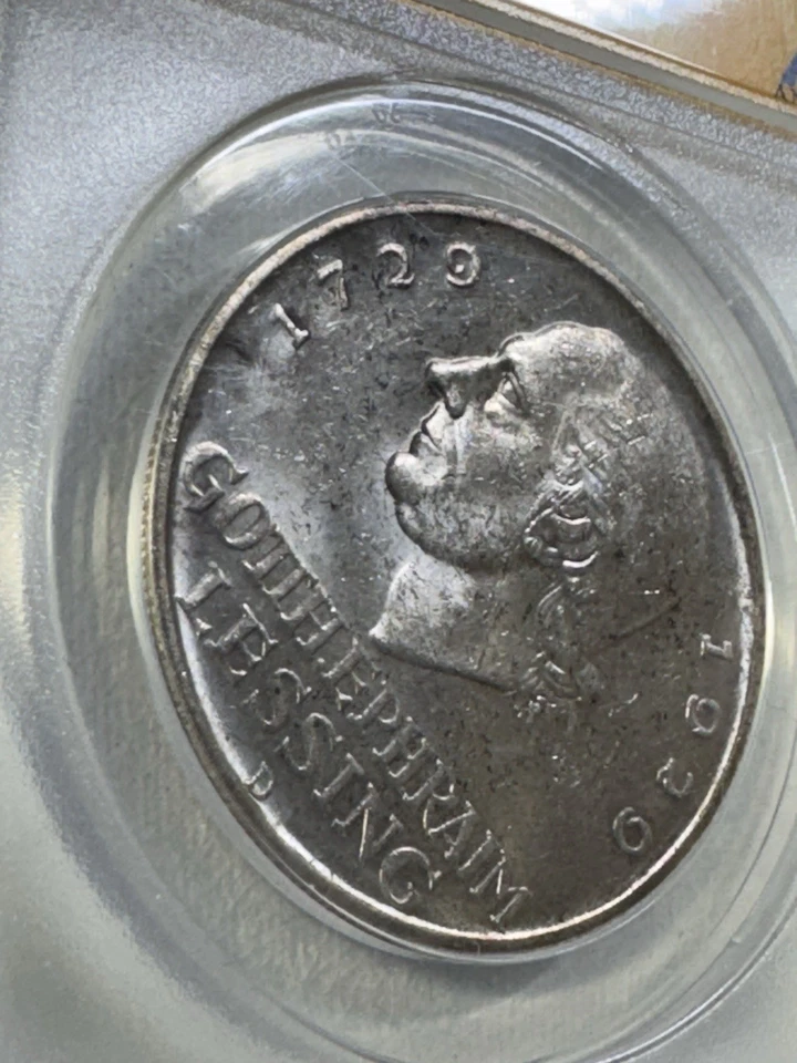 1929-D Germany 5 Marks Gotthold Lessing Graded MS 62 by ANACS Low Mintage - Image 3 of 4