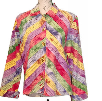 VTG 90s Keren Hart Rainbow Patchwork Button Up Cotton Jacket M Tie Dye Boho