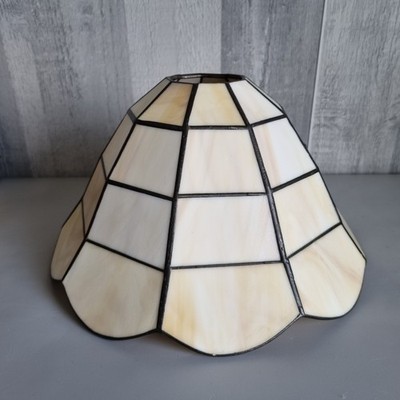 Vintage Stil Platte Buntglas Pendelleuchte Schirm creme marmoriert 15cm Tiffany