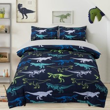 Kids Twin Dinosaur Comforter Set 5 Piece Dark Blue Cartoon Dino Animal Print ...