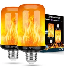 2 LED Flickering Flame Fire Light Bulbs | Orange Yellow