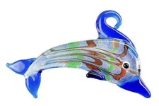 Murano Style Foil Glass Dolphin Pendant Blue Handmade Jewelry 35x65mm Piece