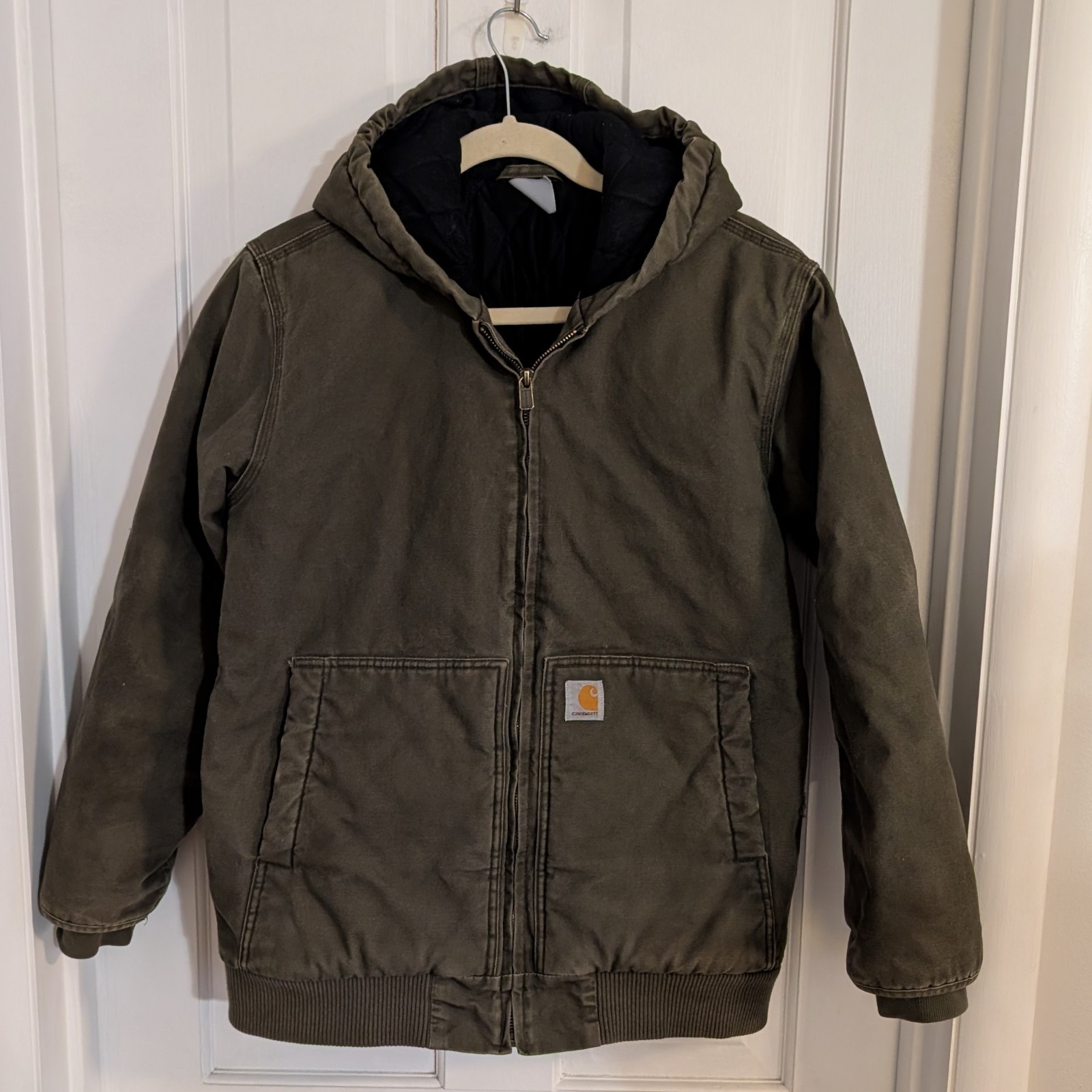 Carhartt Youth Boy Canvas Coat Jacket XL 18-20 Hood Quilted Work Wear Casual 
