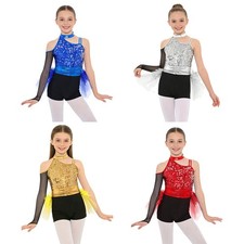 Girls Leotard Competitions Jumpsuit Dance Bodysuit Hip-Hop Romper Dancewear