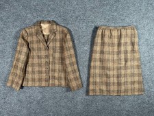 Vintage Pendleton Women's Brown Plaid Wool Blazer Jacket Skirt Suit Set
