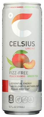 Celsius Peach Mango Green Tea Energy Drink Fizz-Free 12 Fl Oz