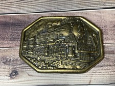 Vintage belt buckle RAILROAD locomotive BRASS train engine WESTERN cowboy