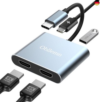 USB C auf Dual HDMI Adapter, 4 in 1 Typ C to HDMI Splitter for Dual Monitors,