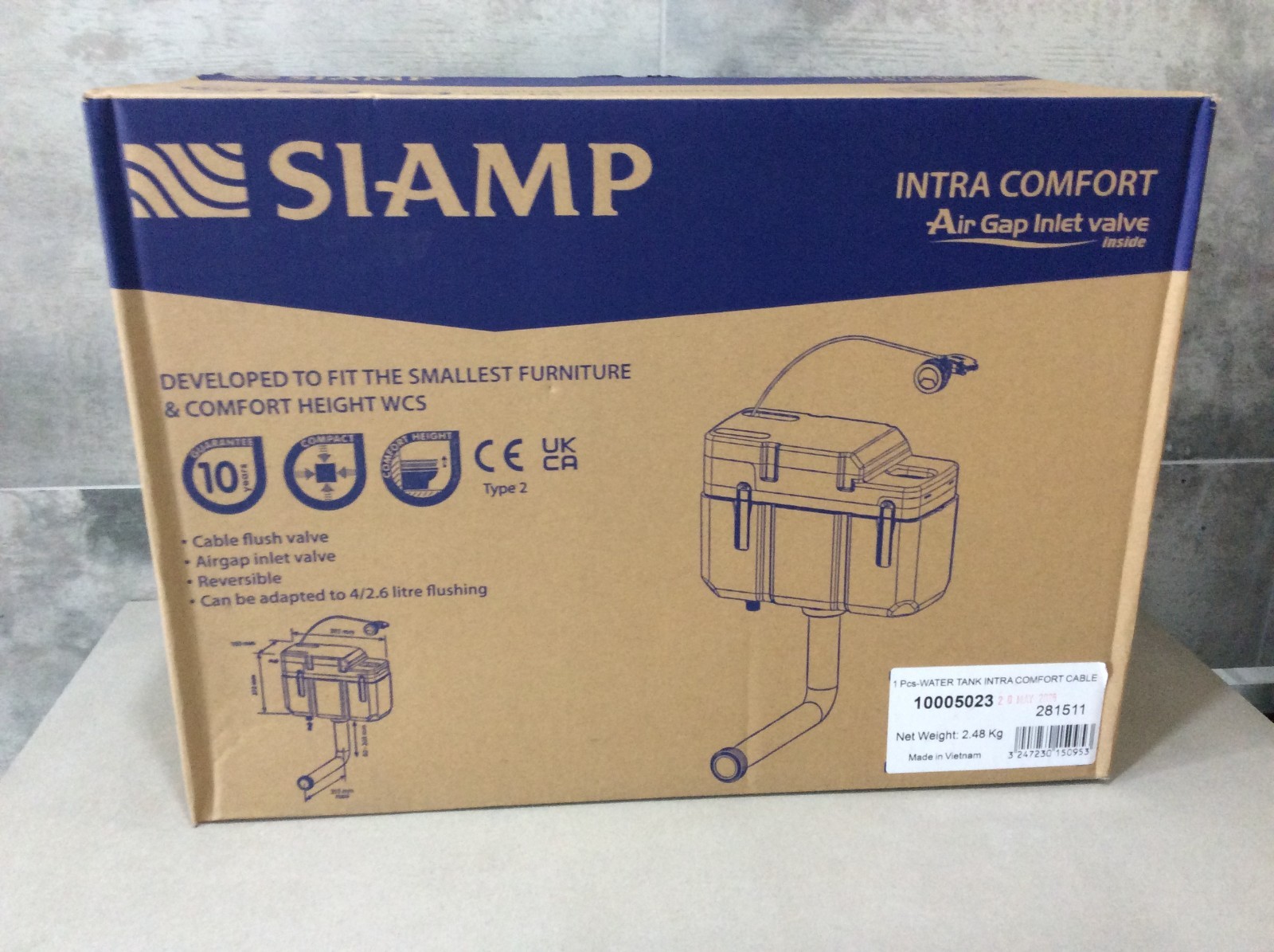 Siamp 10005023 Intra Concealed Comfort Eco Cistern – Bottom Inlet, Dual Flush