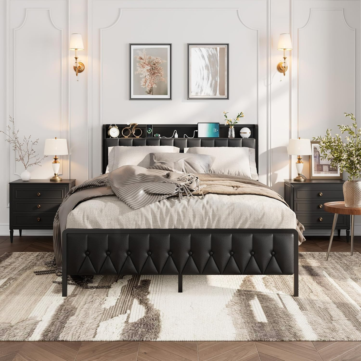 With Faux Leather, Headboard & Charging Station