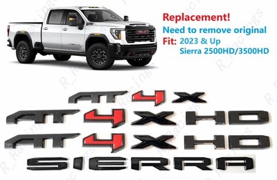Gloss Black Red Doors Rear AT4X HD AT4XHD Sierra Emblems GMC 2022+ 2500HD 3500HD