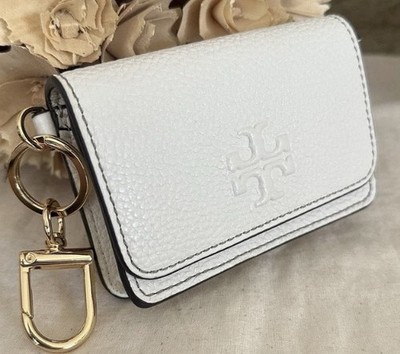 Tory Burch Thea Flap Card Case Key Chain Off White Leather, 159428