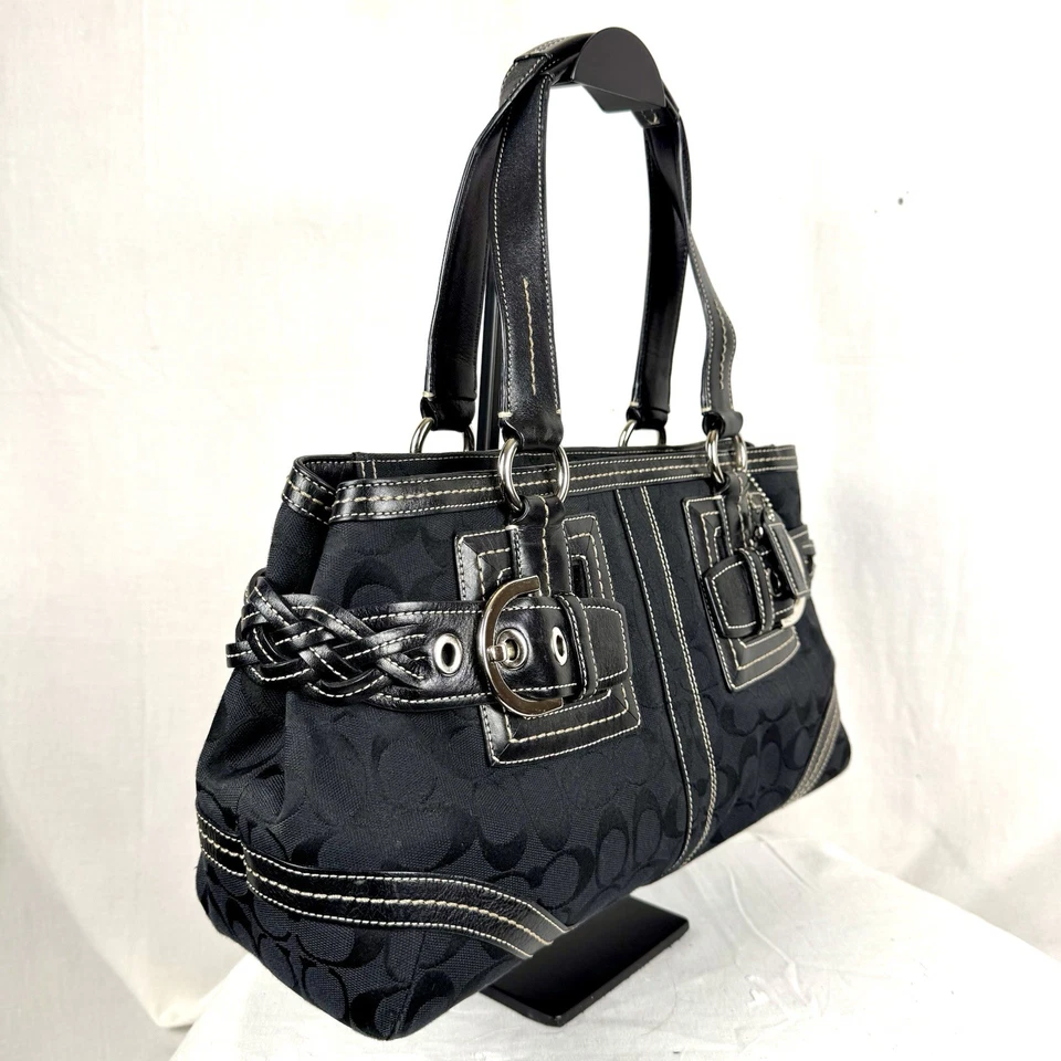 Auténtico bolso de mano Coach Soho Signature de cuero negro y lona de colección Foto 4 de 4