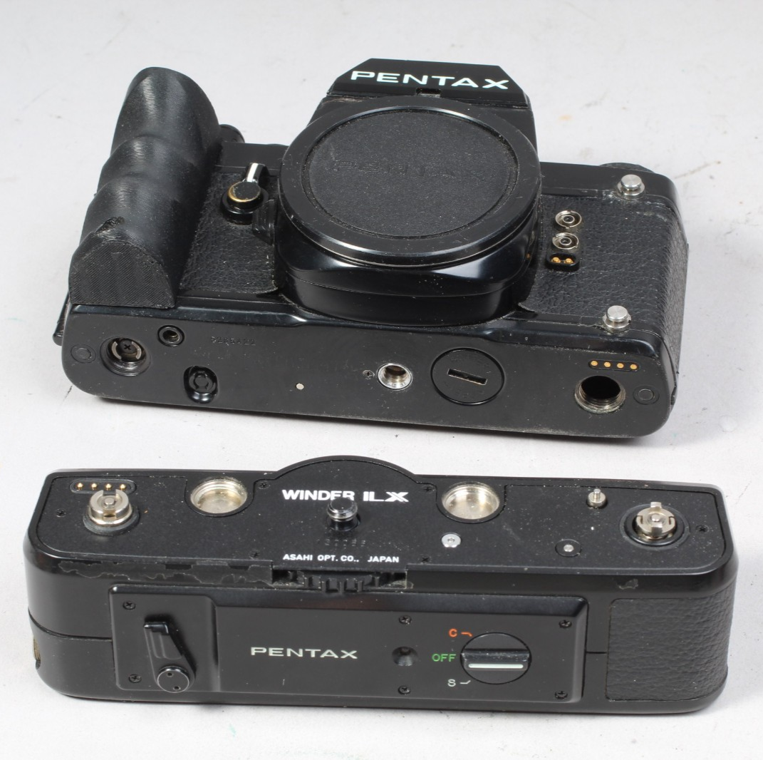 PENTAX LX WITH MOTOR WINDER GRIP STRAP CAP MANUAL METER WORKS READ